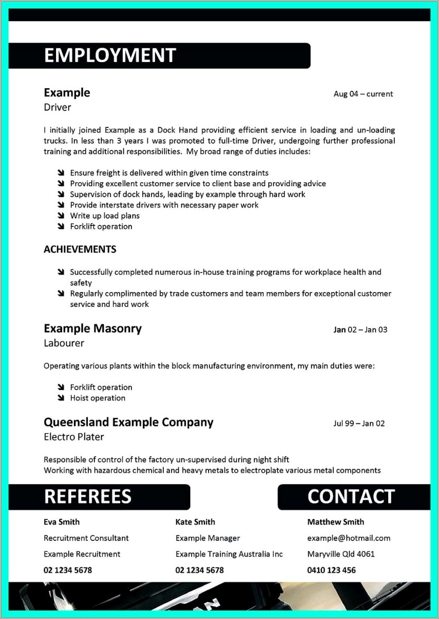 Concrete Mixer Driver Resume Sample Resume Example Gallery