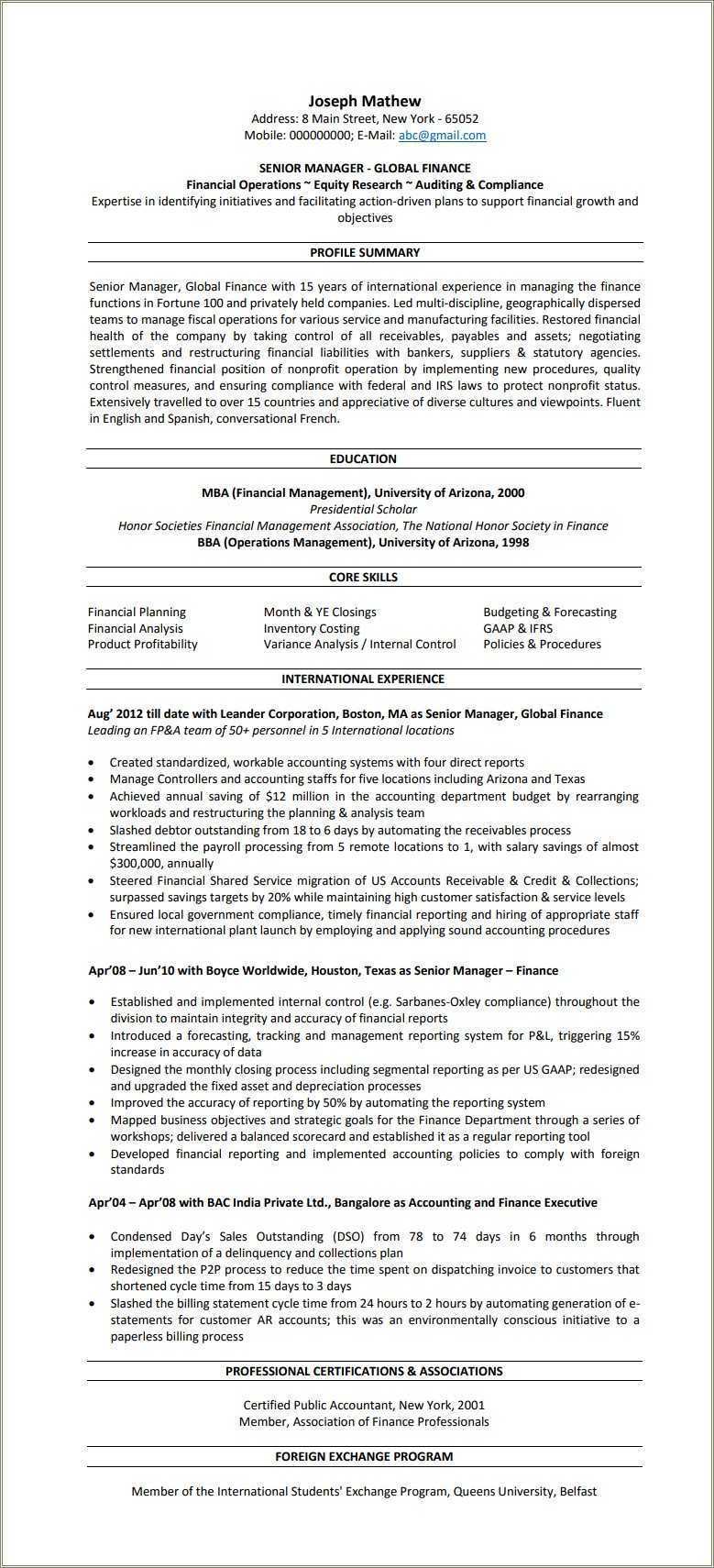 Construction Company Accountant Resume Sample