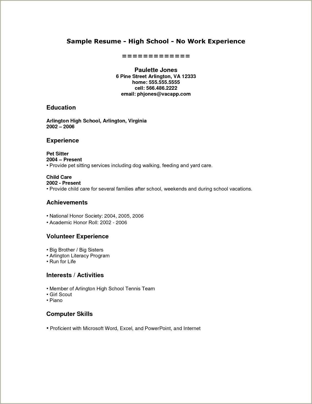 Cover Letter And Resume For High School Students