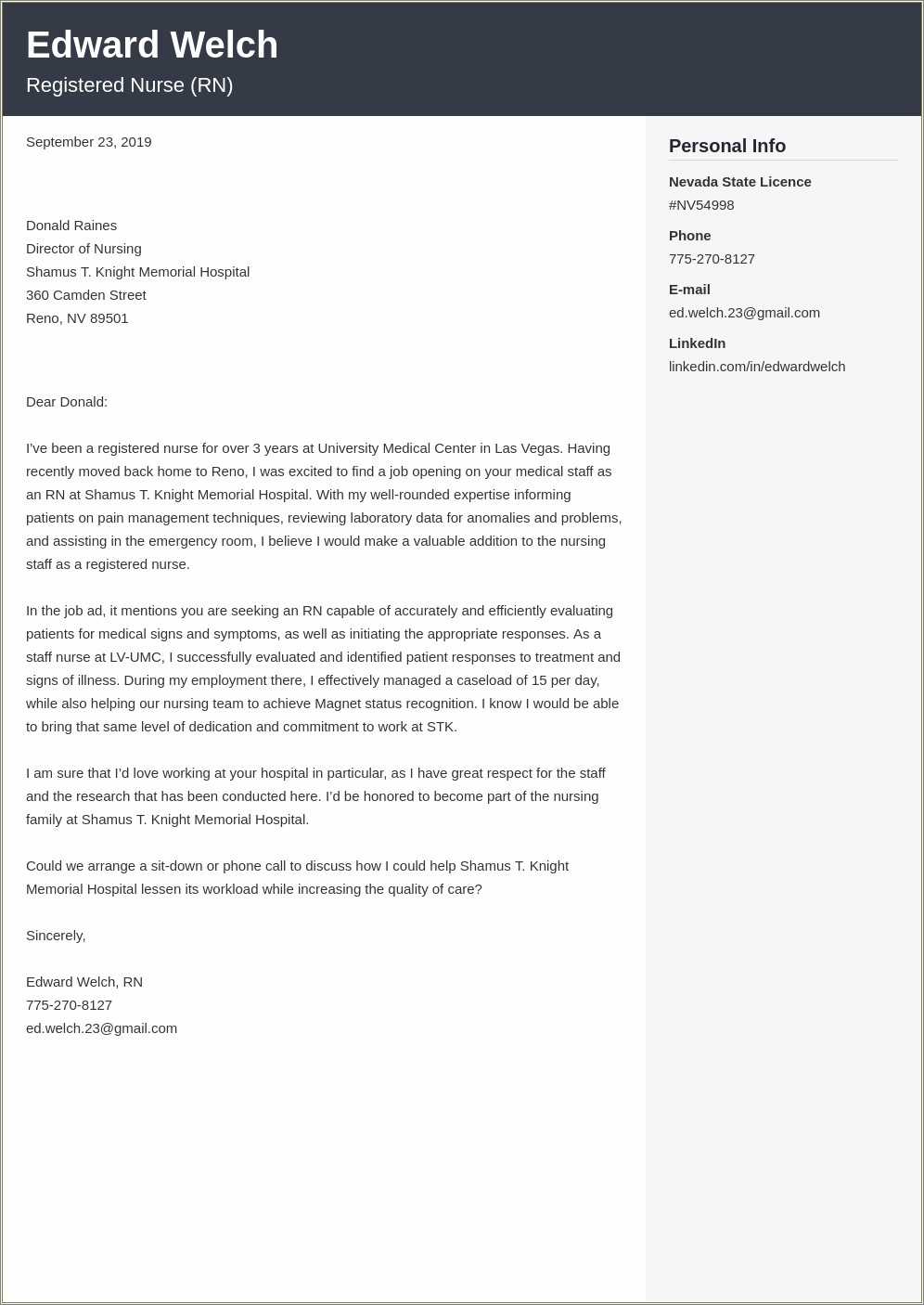 Nursing Cover Letter And Resume Samples - Resume Example Gallery