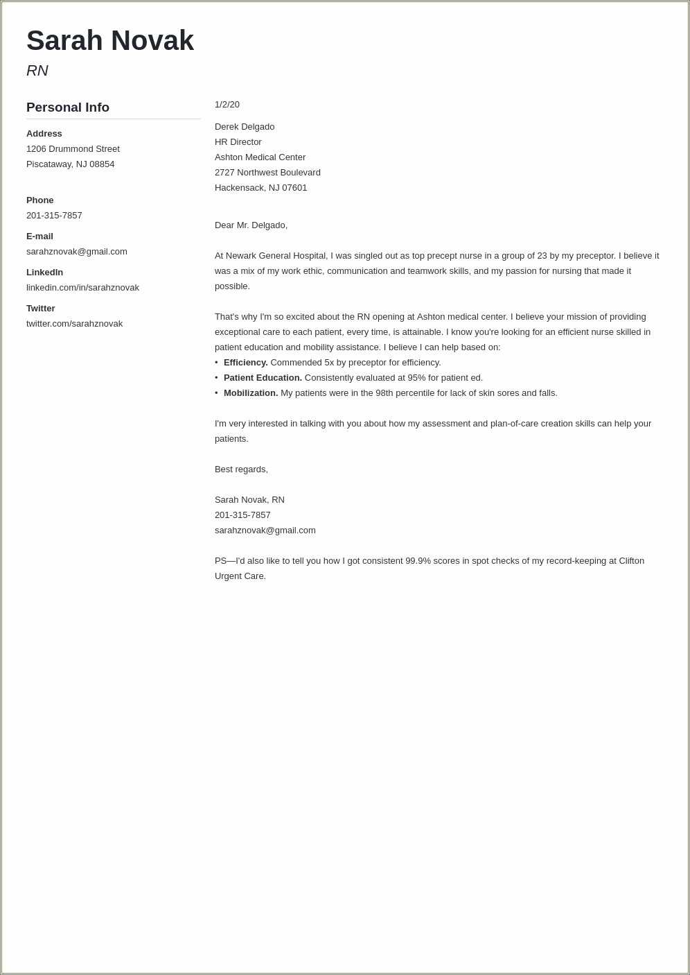 Nursing Job Resume Cover Letter - Resume Example Gallery