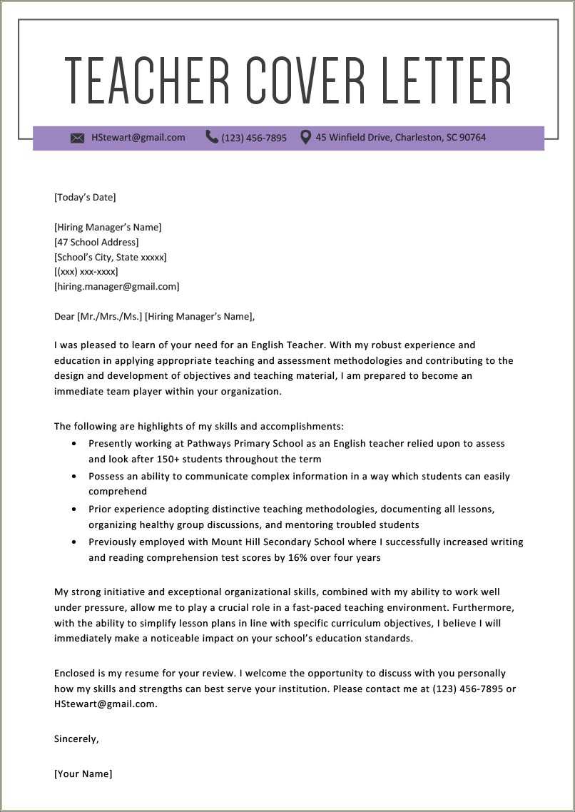 Cover Letter For Art Teacher Resume Example - Resume Example Gallery