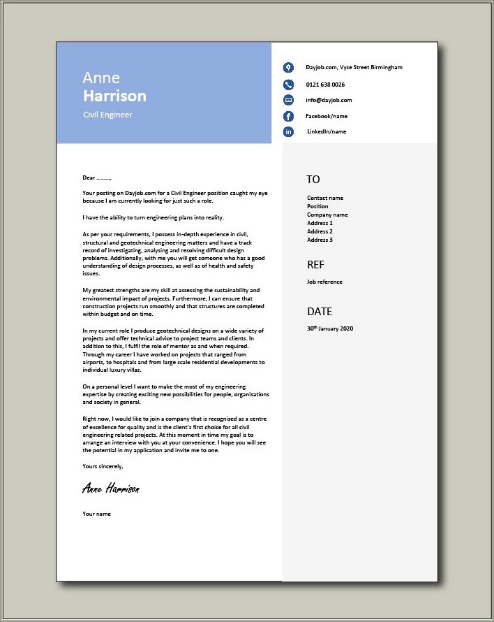 Cover Letter For Fresher Civil Engineer Resume