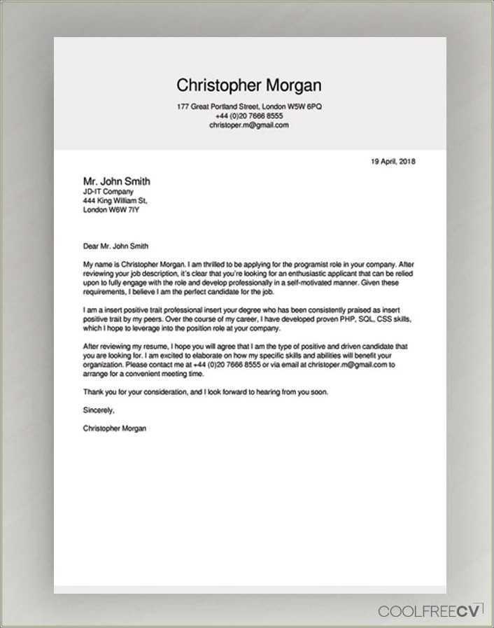 Cover Letter For Job Application With Resume Email