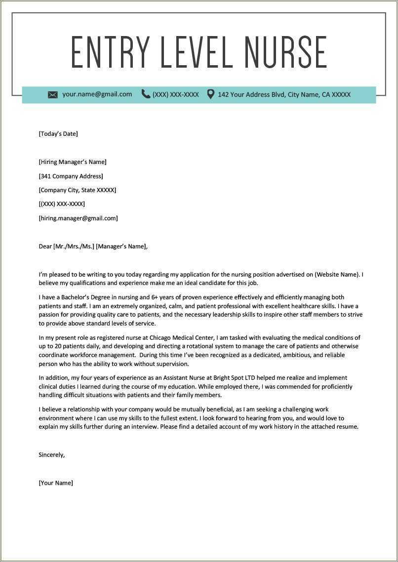 Cover Letter Of A Nurse Resume - Resume Example Gallery