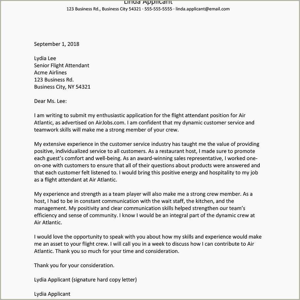Cover Letter Resume Samples Experience Flight Attendant