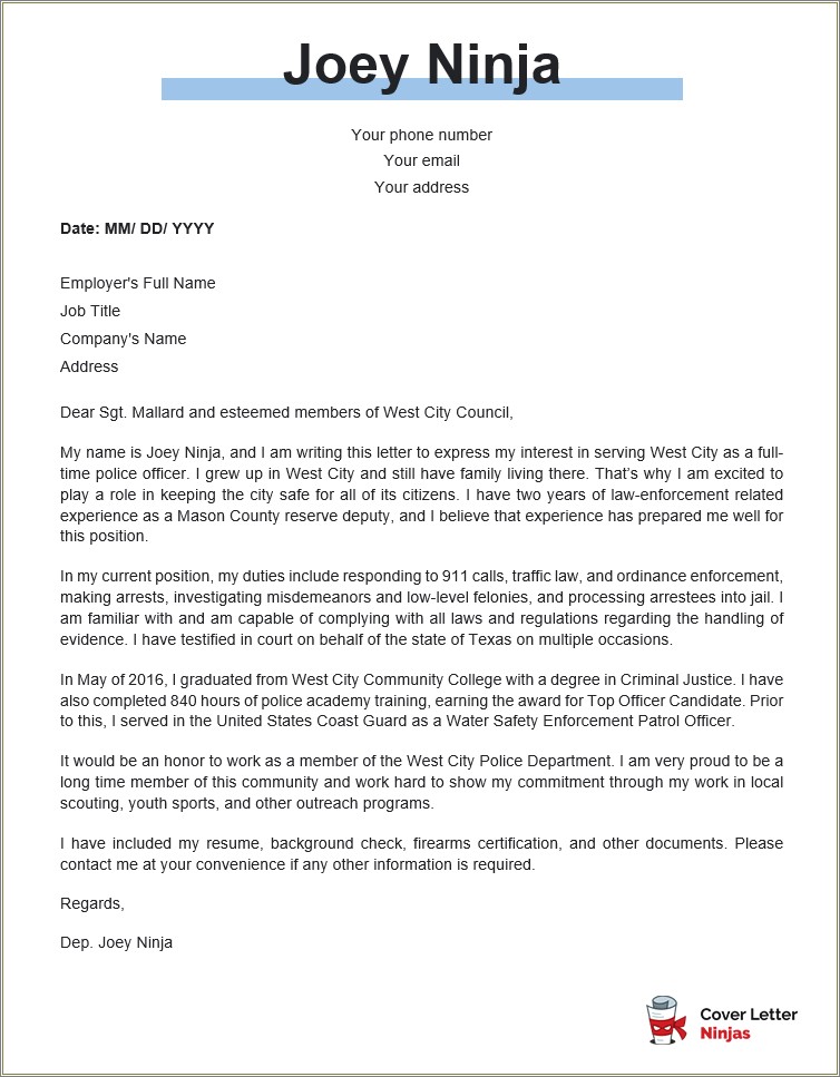 Law Enforcement Resume Cover Letter Examples - Resume Example Gallery