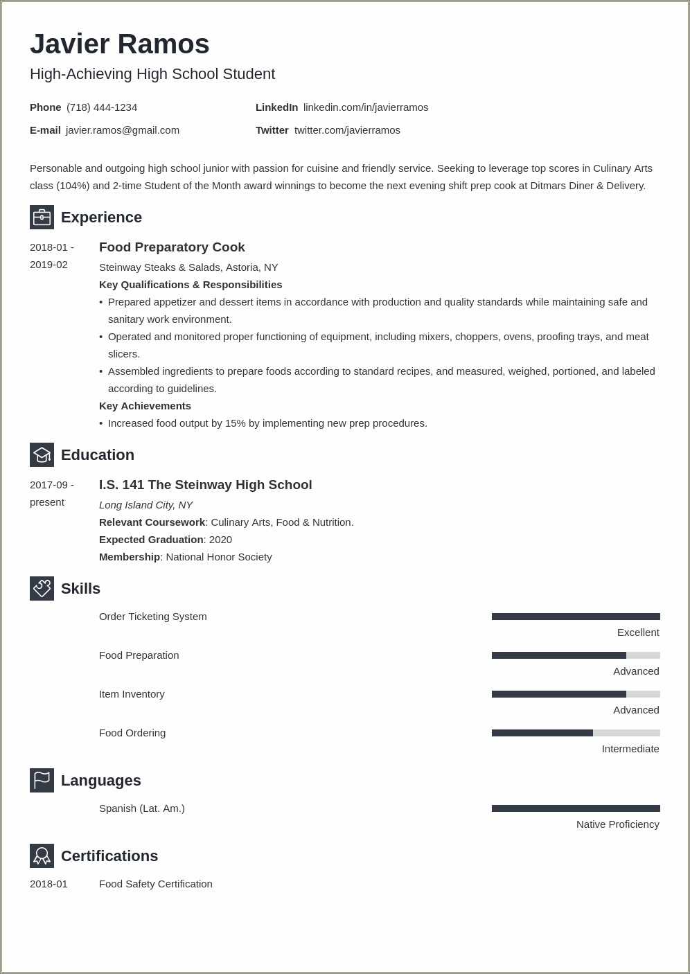 Created New High School Course In Resume