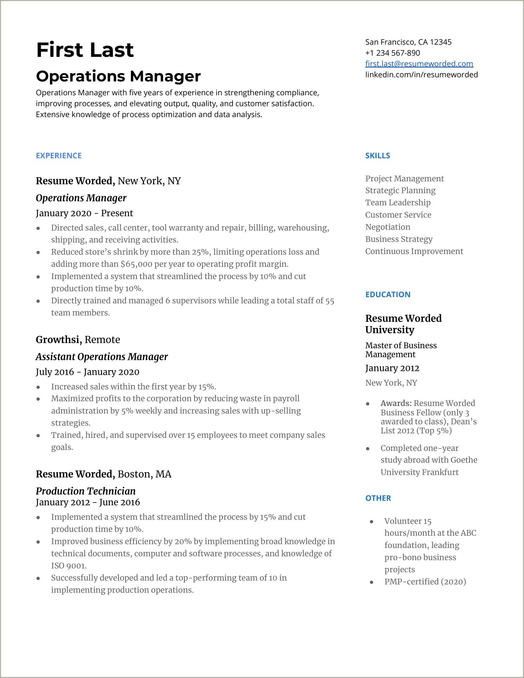Credit Card Operations Manager Resume