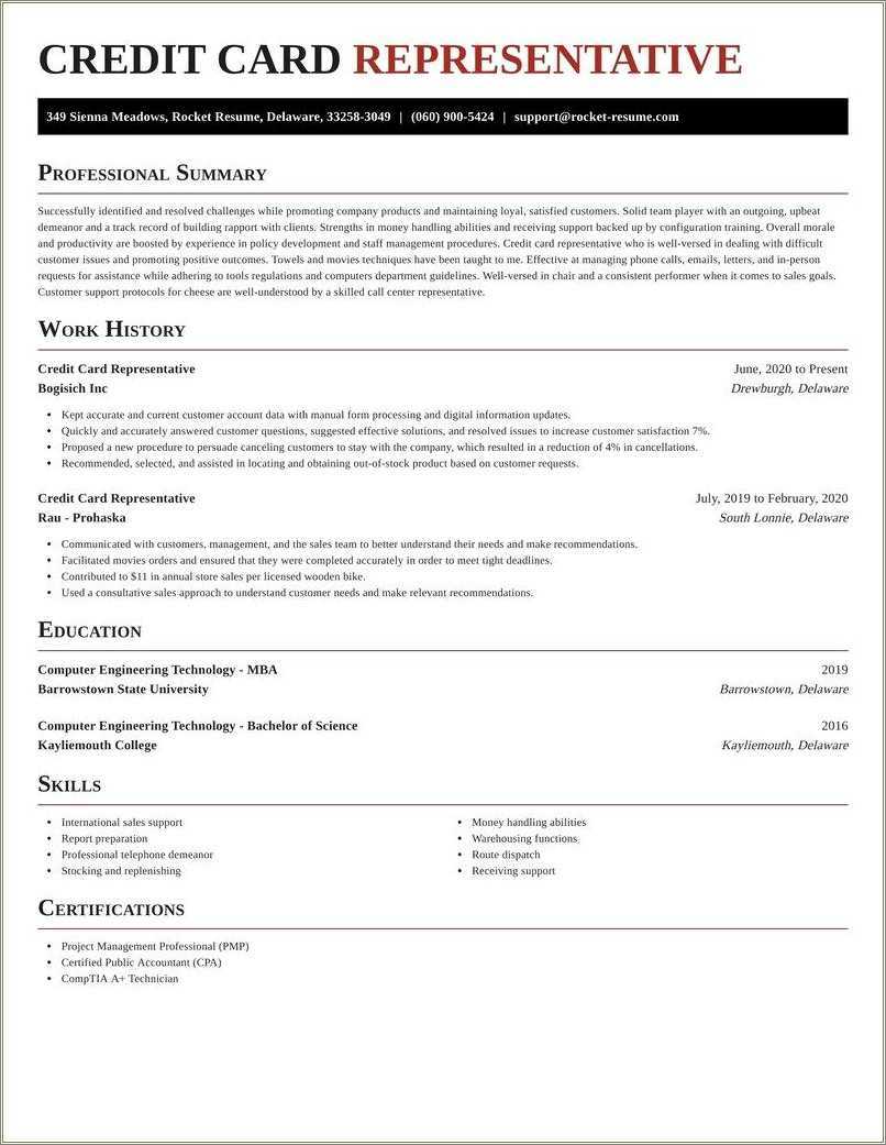 Credit Card Sales Resume Sample