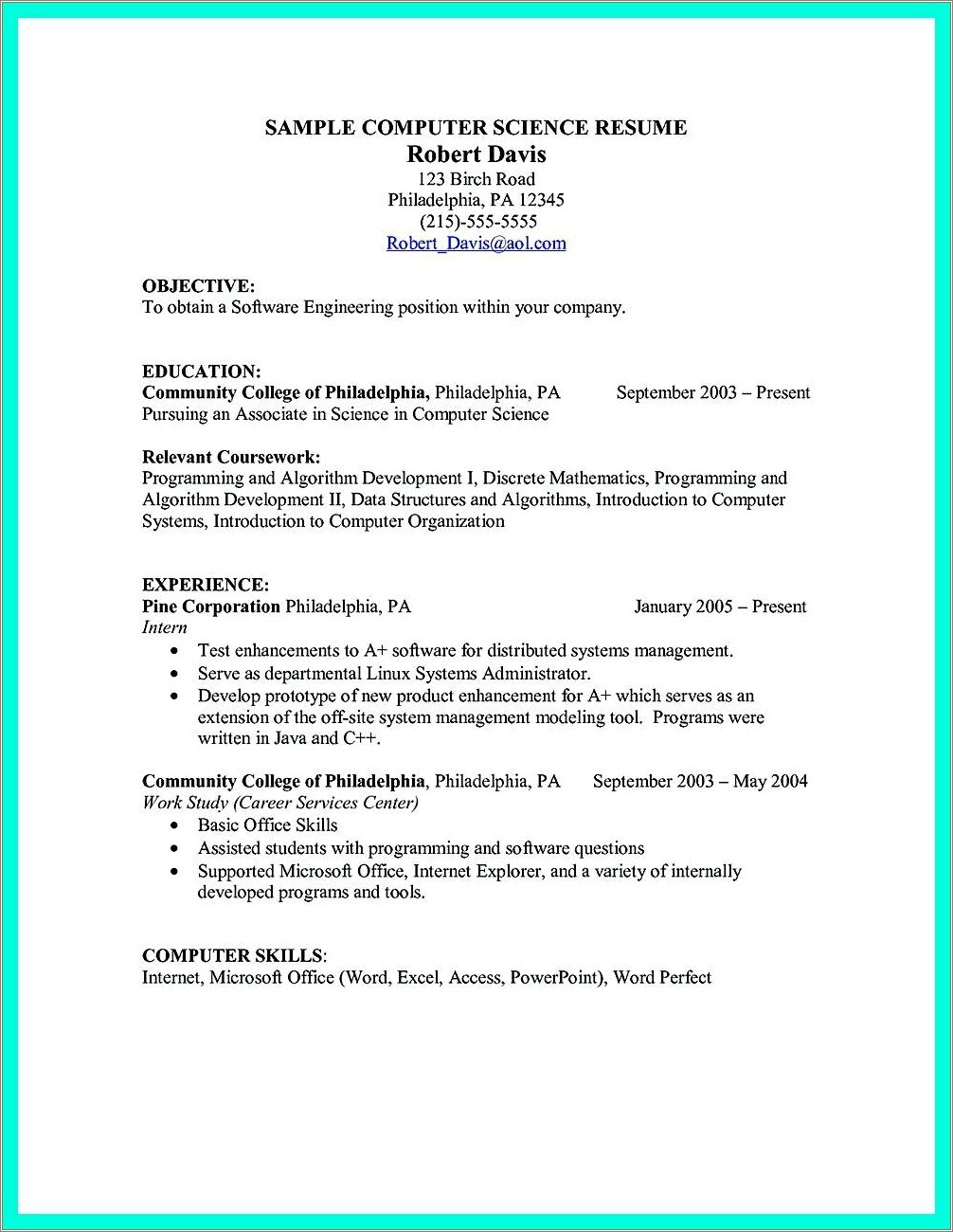 Cs Resume Relevant Experience Or Work Experience