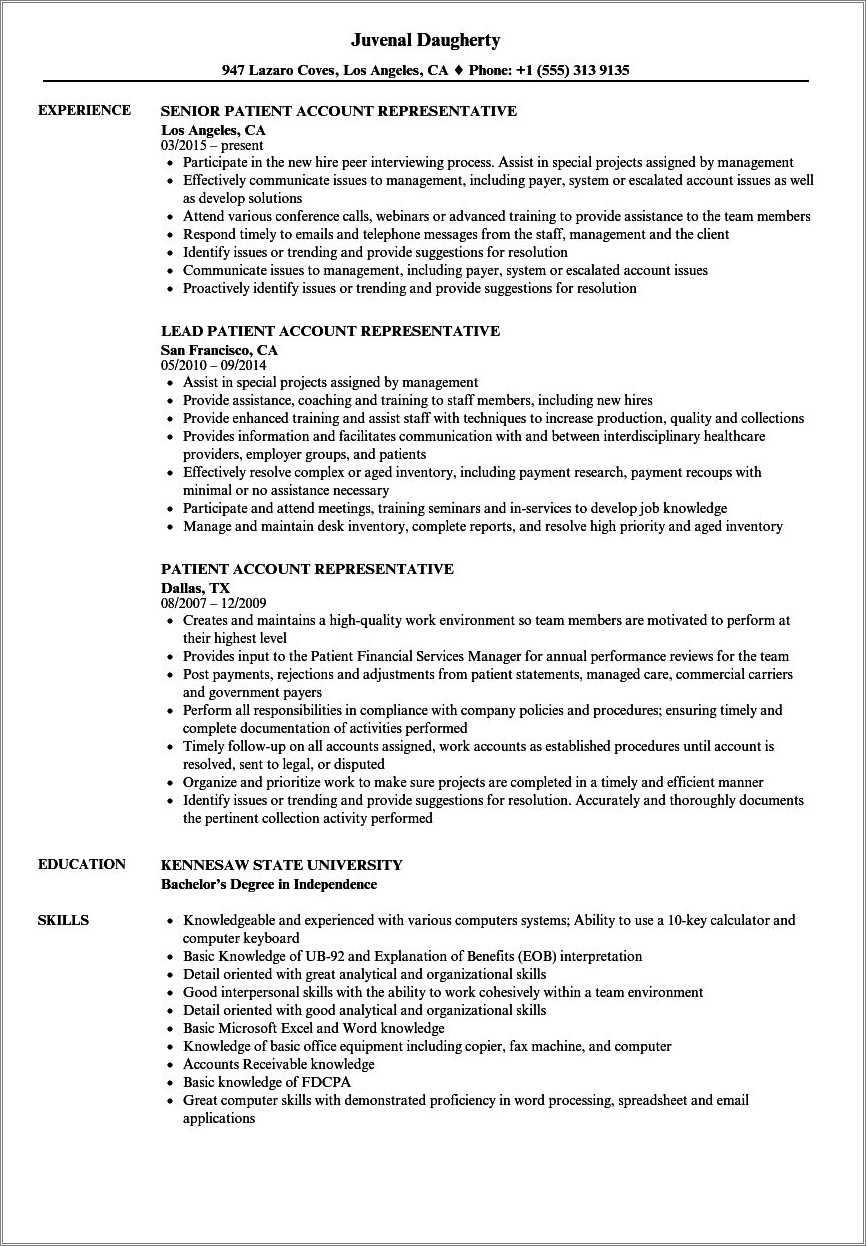 Customer Account Representative Resume Example - Resume Example Gallery