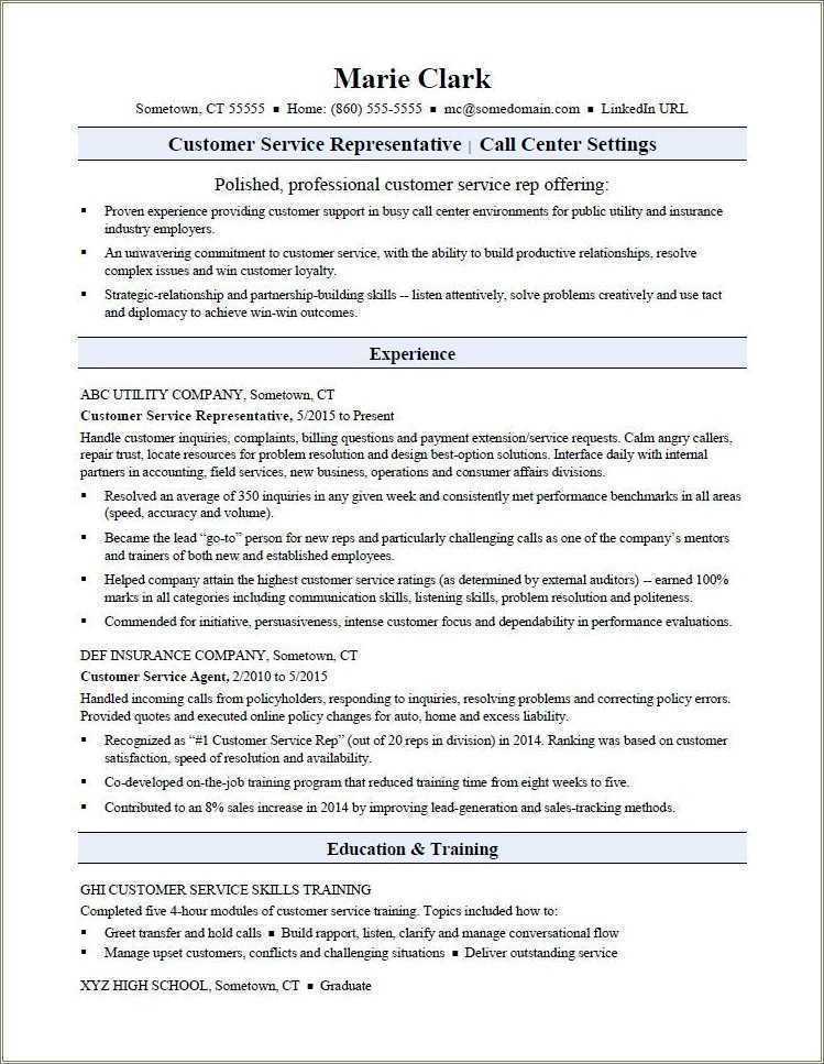 Customer Service Agent Resume Examples