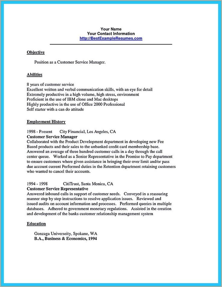 Customer Service High Stress Resume Examples