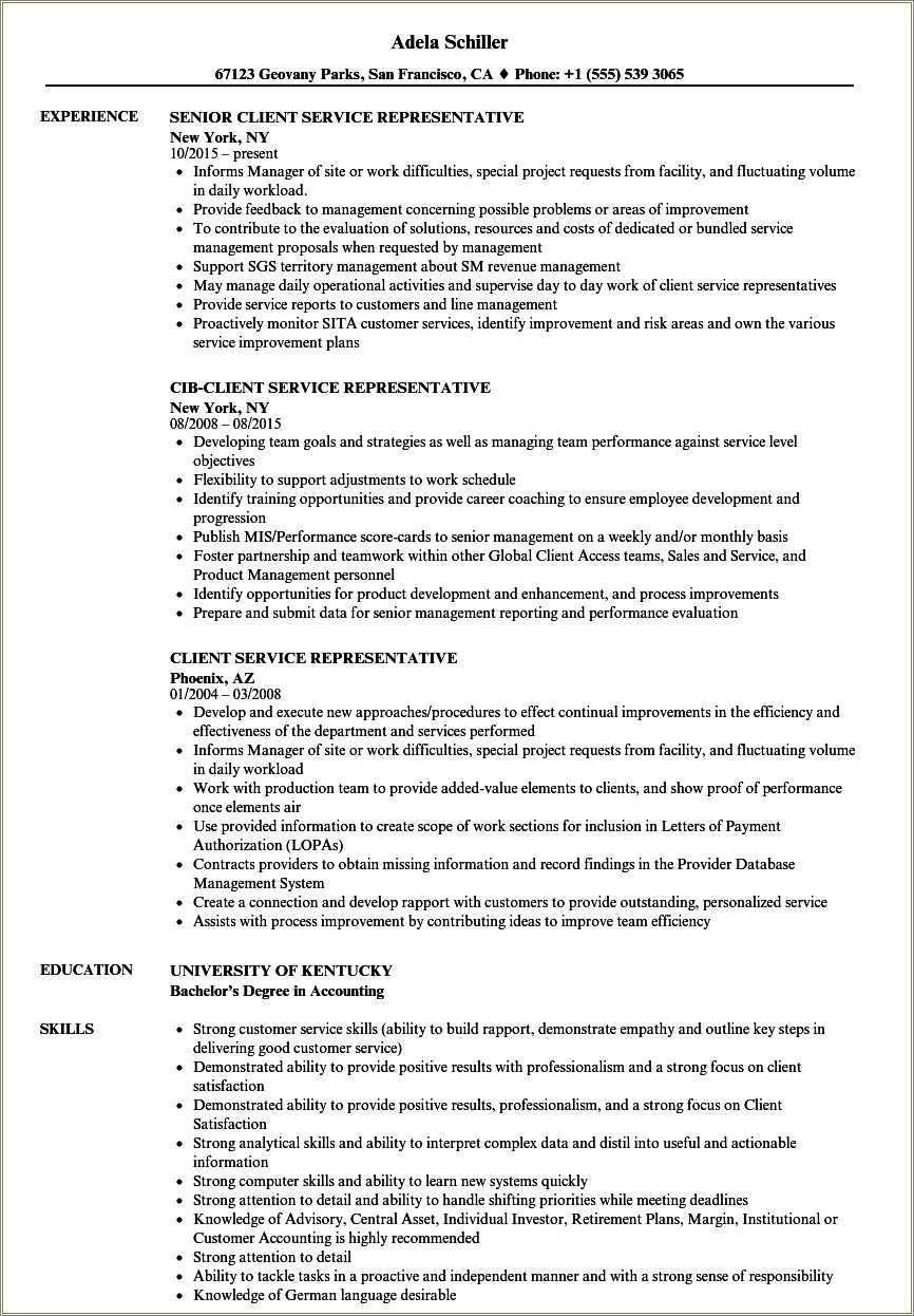 Customer Service Representative Job Resume Sample