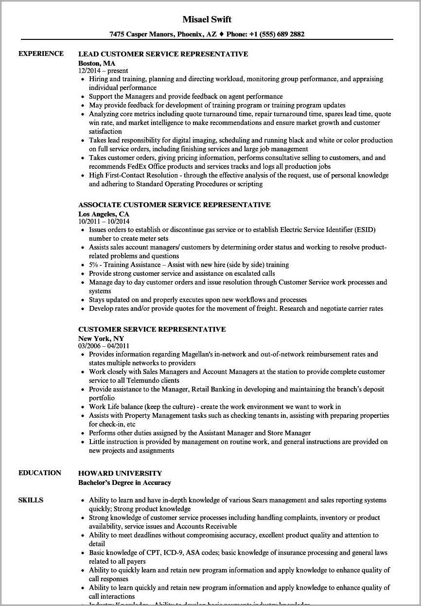 Customer Service Representative Resume Sample Livecareer
