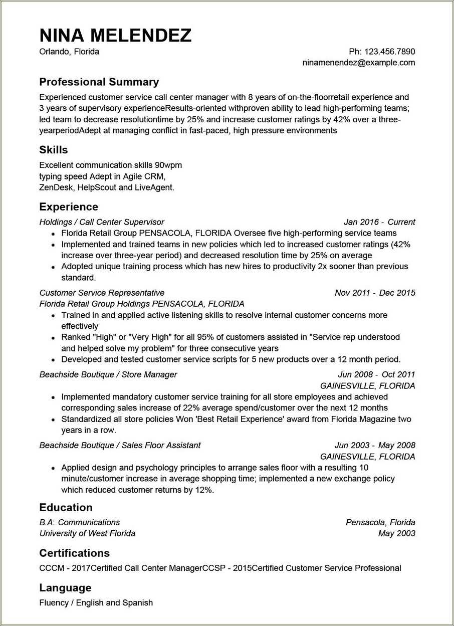 Customer Service Representative Sample Resume Ats