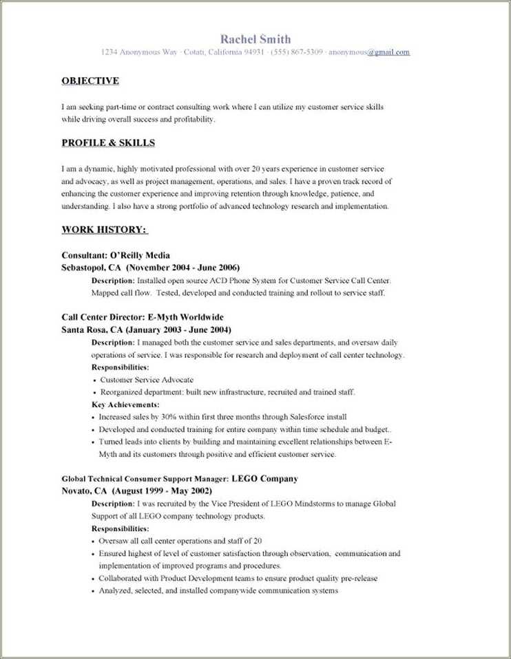 Customer Service Resume Out Of Work A While
