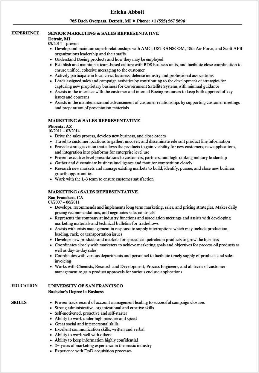 Customer Service Sales Representative Sample Resume