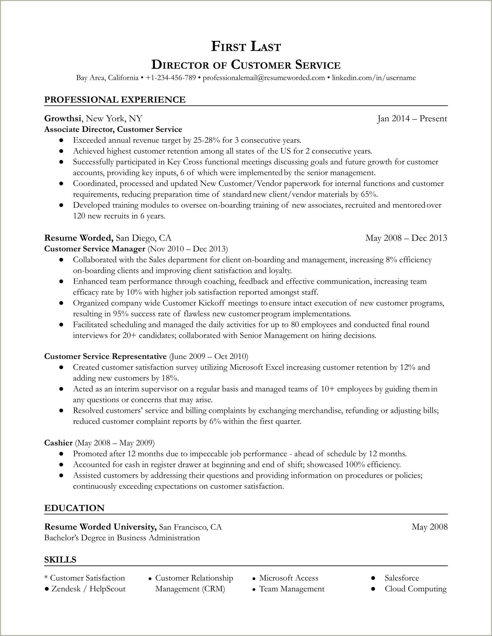 Customer Service Skills Section Of Resume