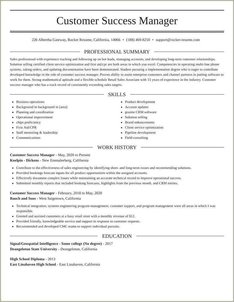 Customer Success Manager Resume Template