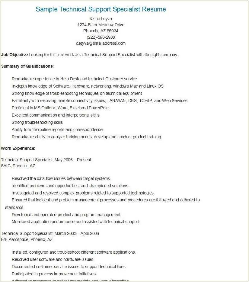 Customer Support Specialist Resume Example