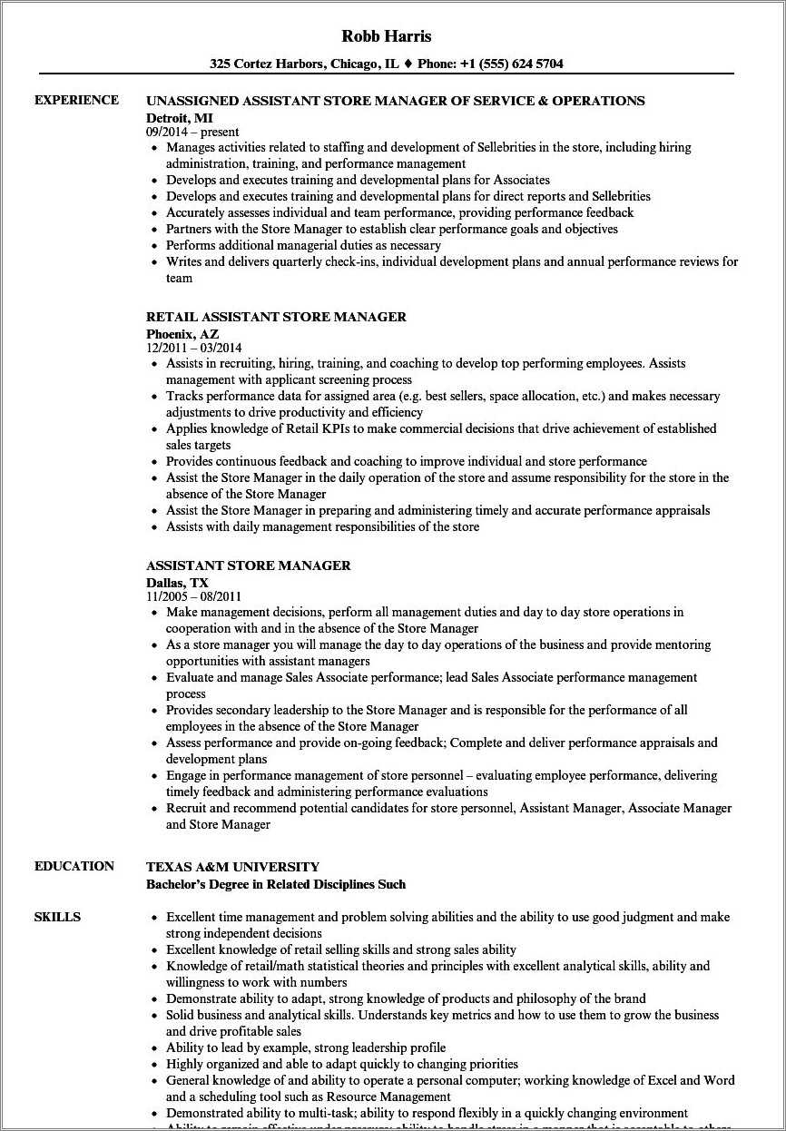 Cvs Store Manager Resume Bullets