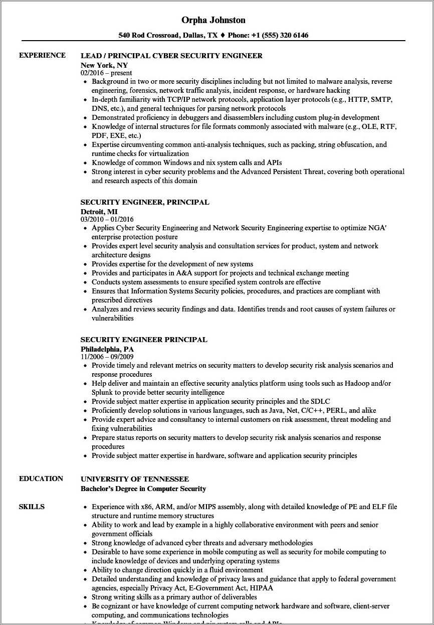 Cyber Security Engineer Resume Sample