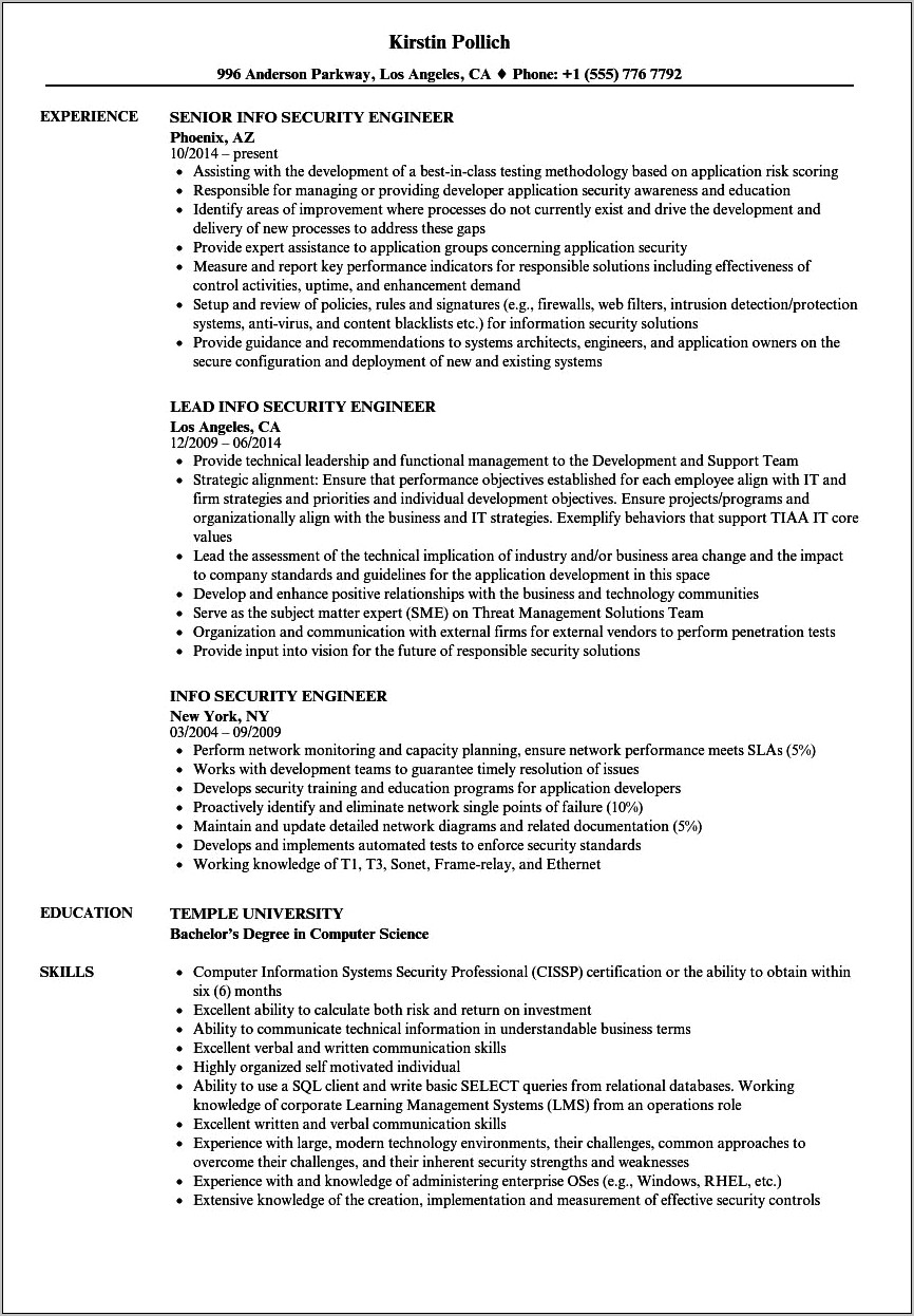 Cyber Security Engineer Resume Samples