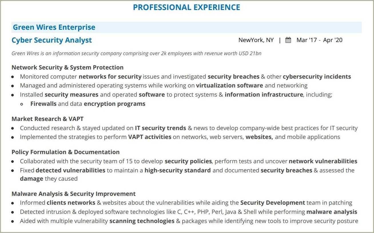 Cyber Security Engineer Skills Resume