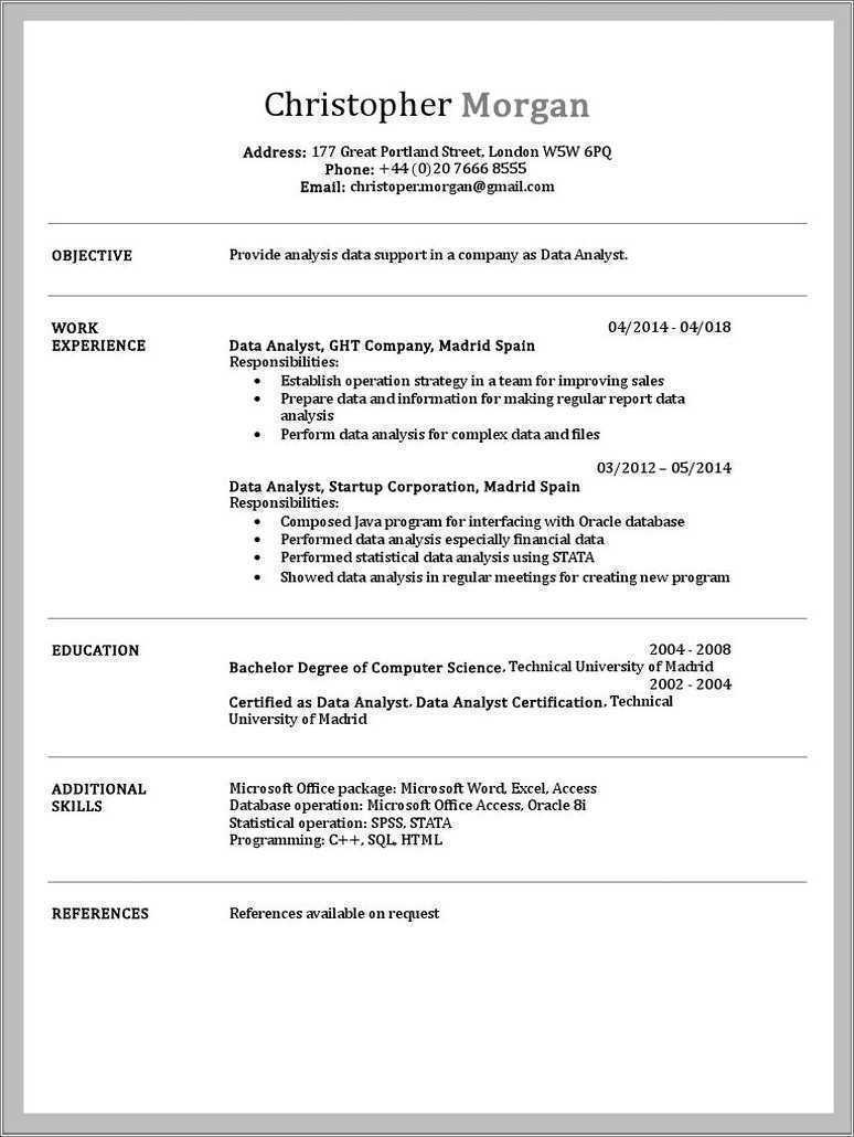 Data Analyst Excel Resume Sample Resume Example Gallery