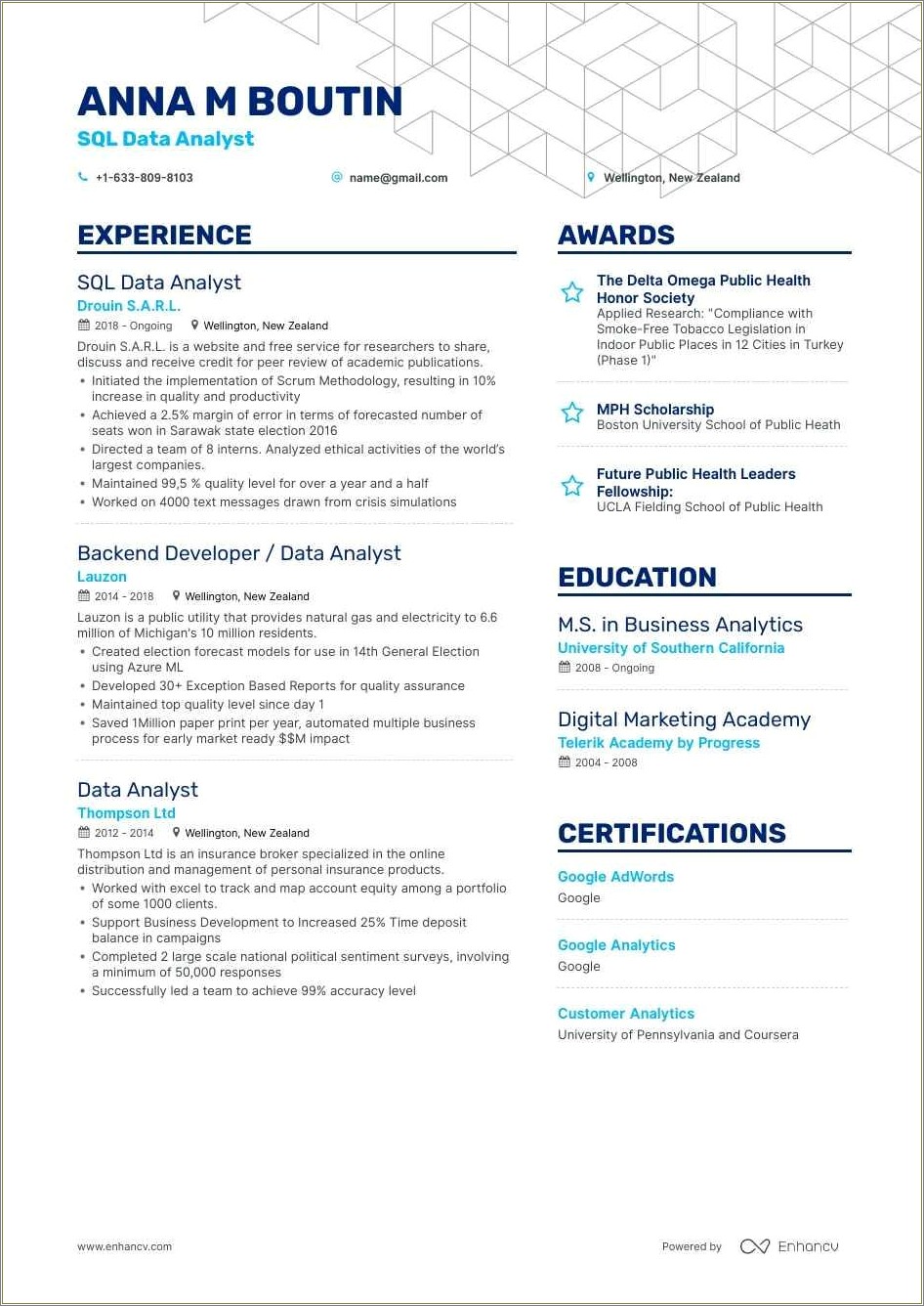 Data Analyst Sample Resume Pdf