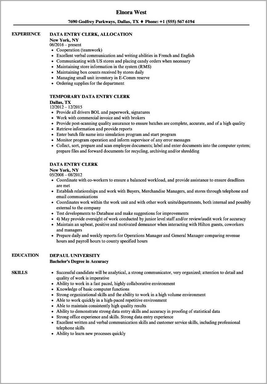 Resume Headline For Data Entry No Experience - Resume Example Gallery