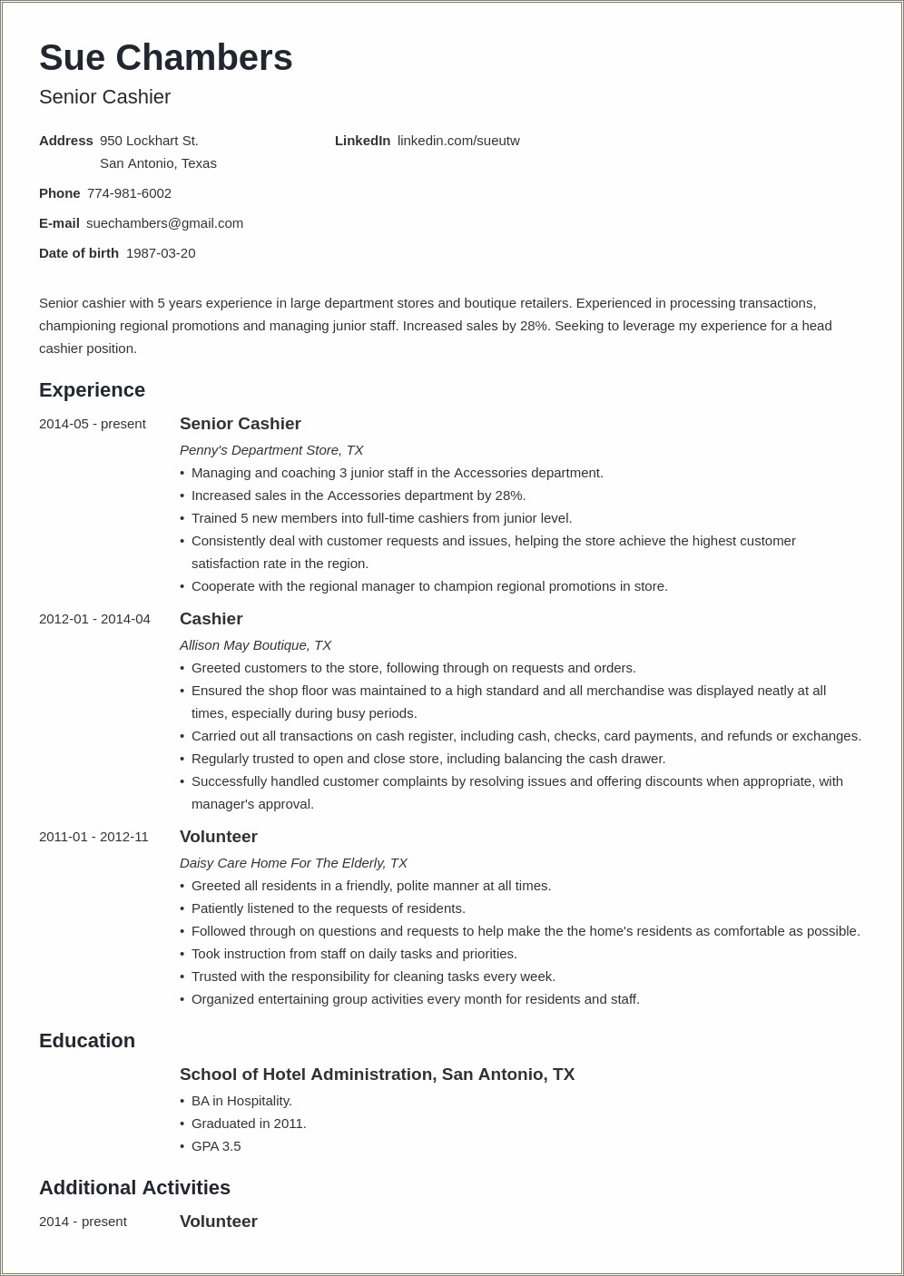 Define Cashier Job On Resume