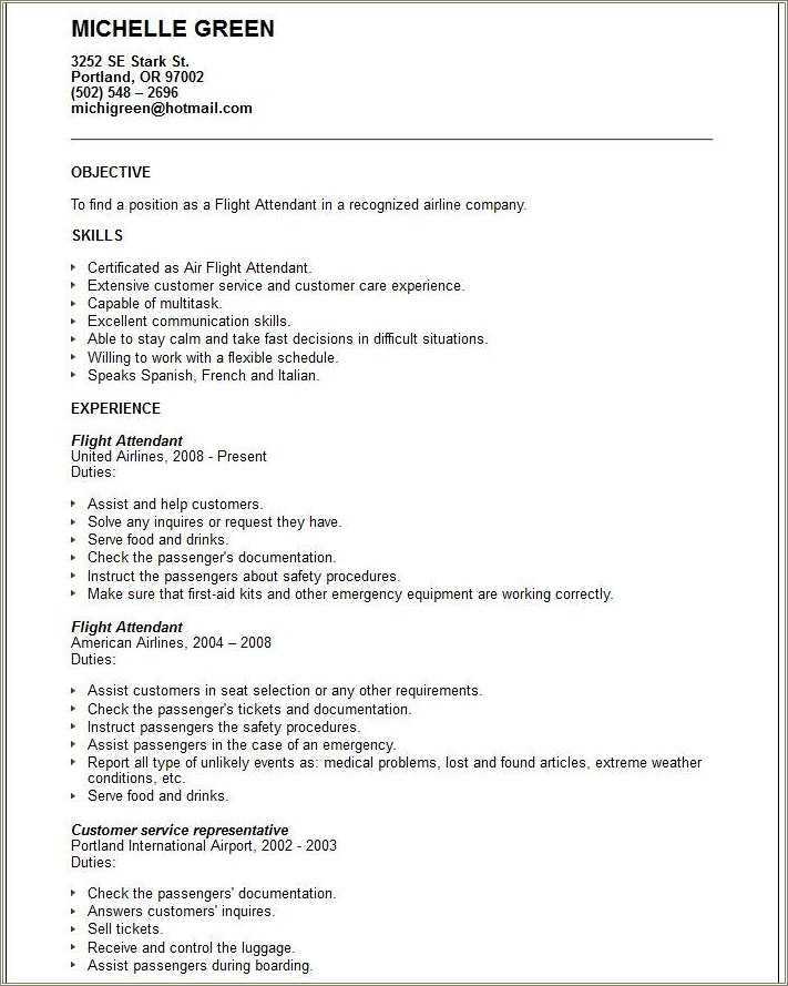flight attendant resume delta