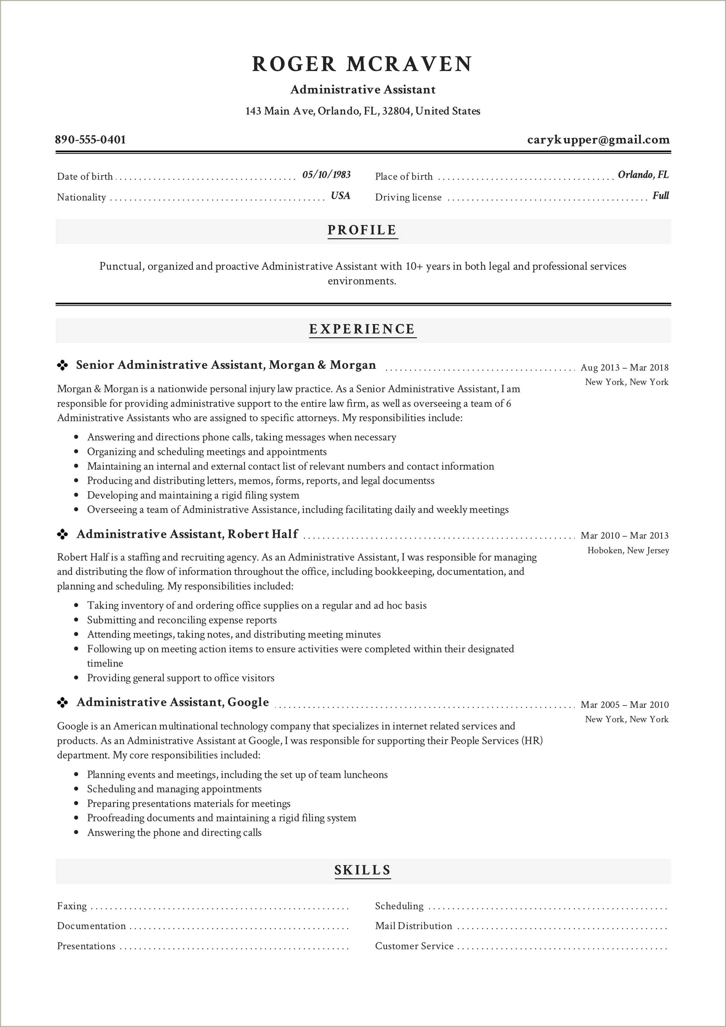 front page of a resume