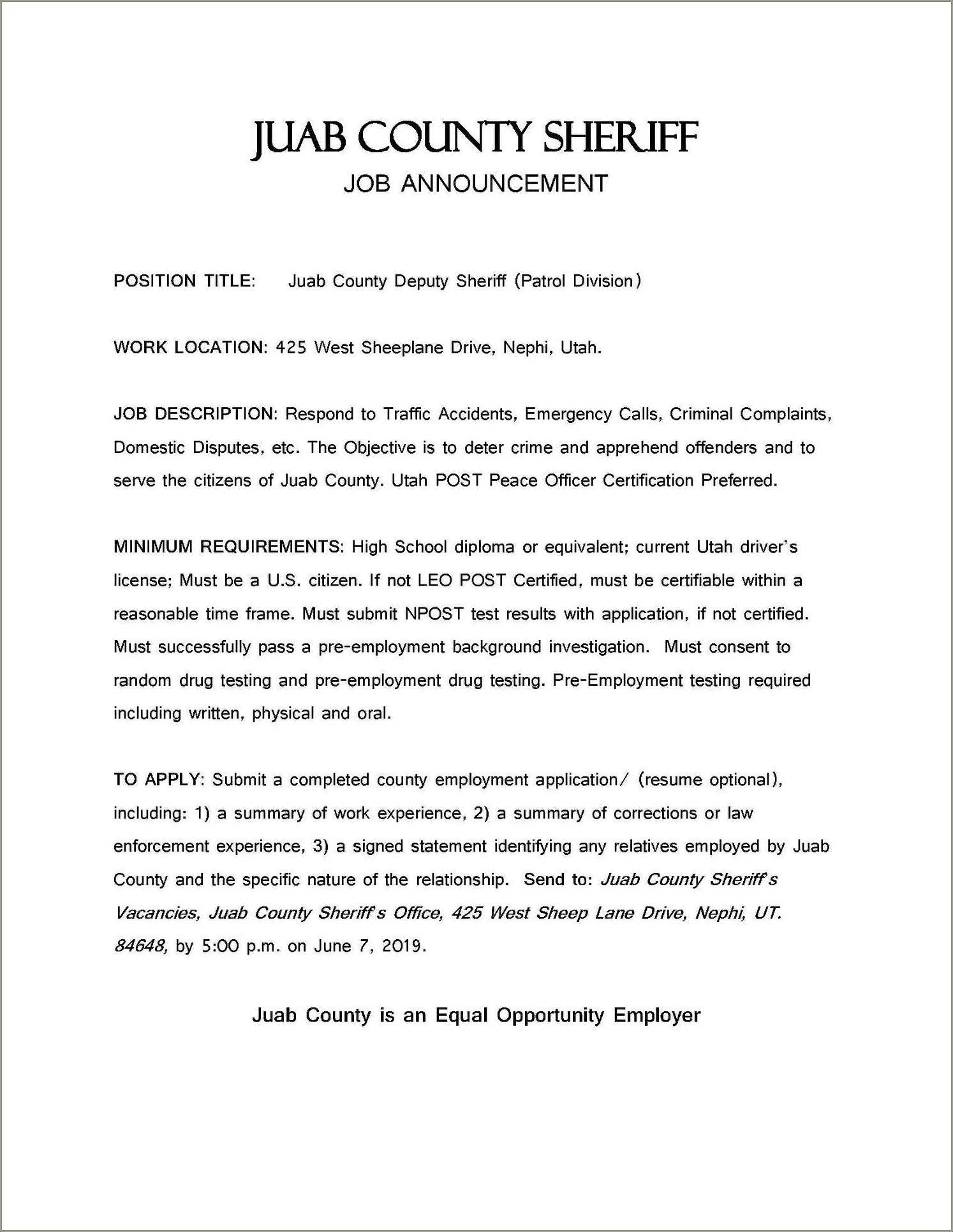 Resume Job Duties For Deputy Sheriff - Deputy Sheriff Job Description For Resume 