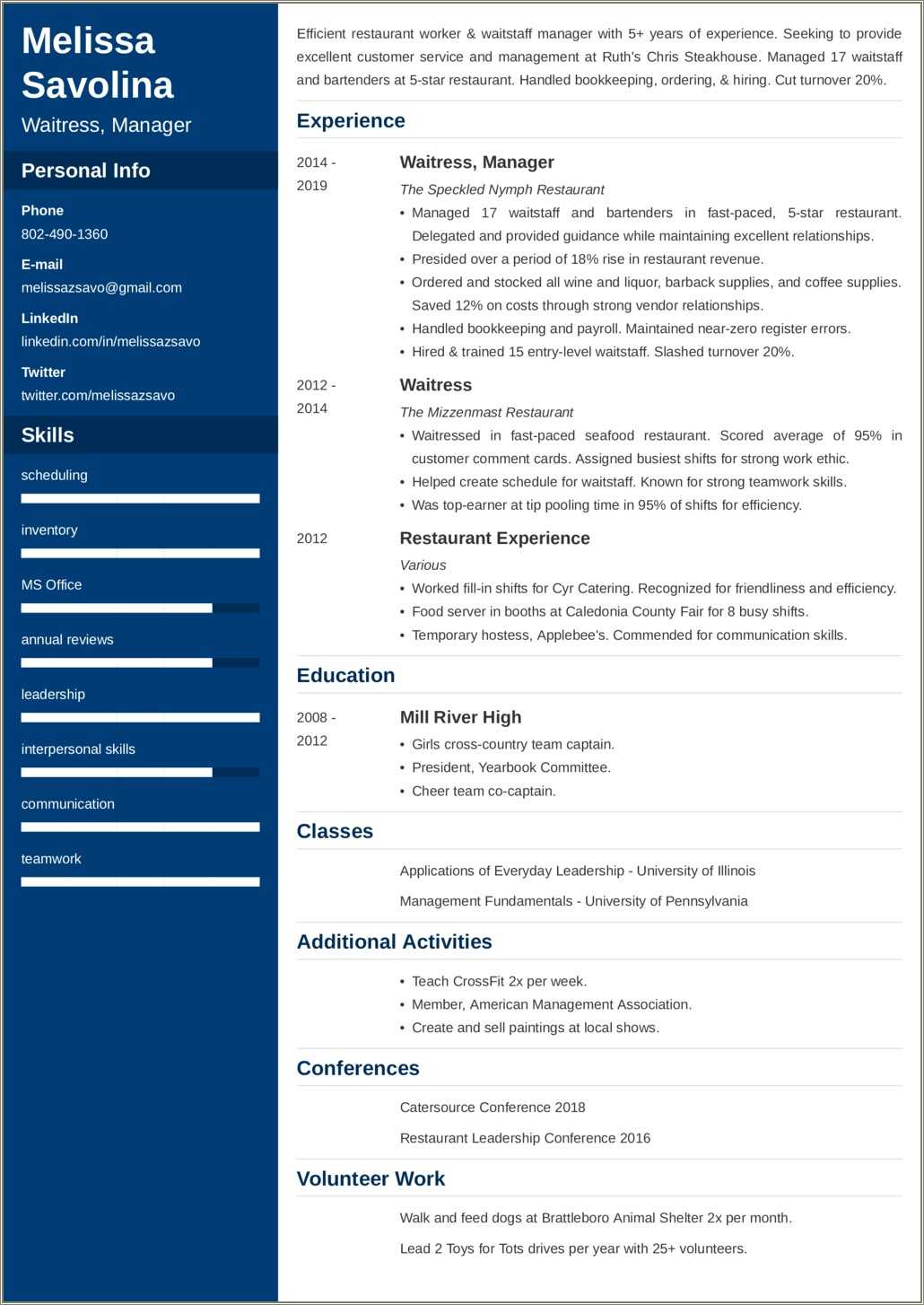 Describe Fast Food Management Experience On A Resume