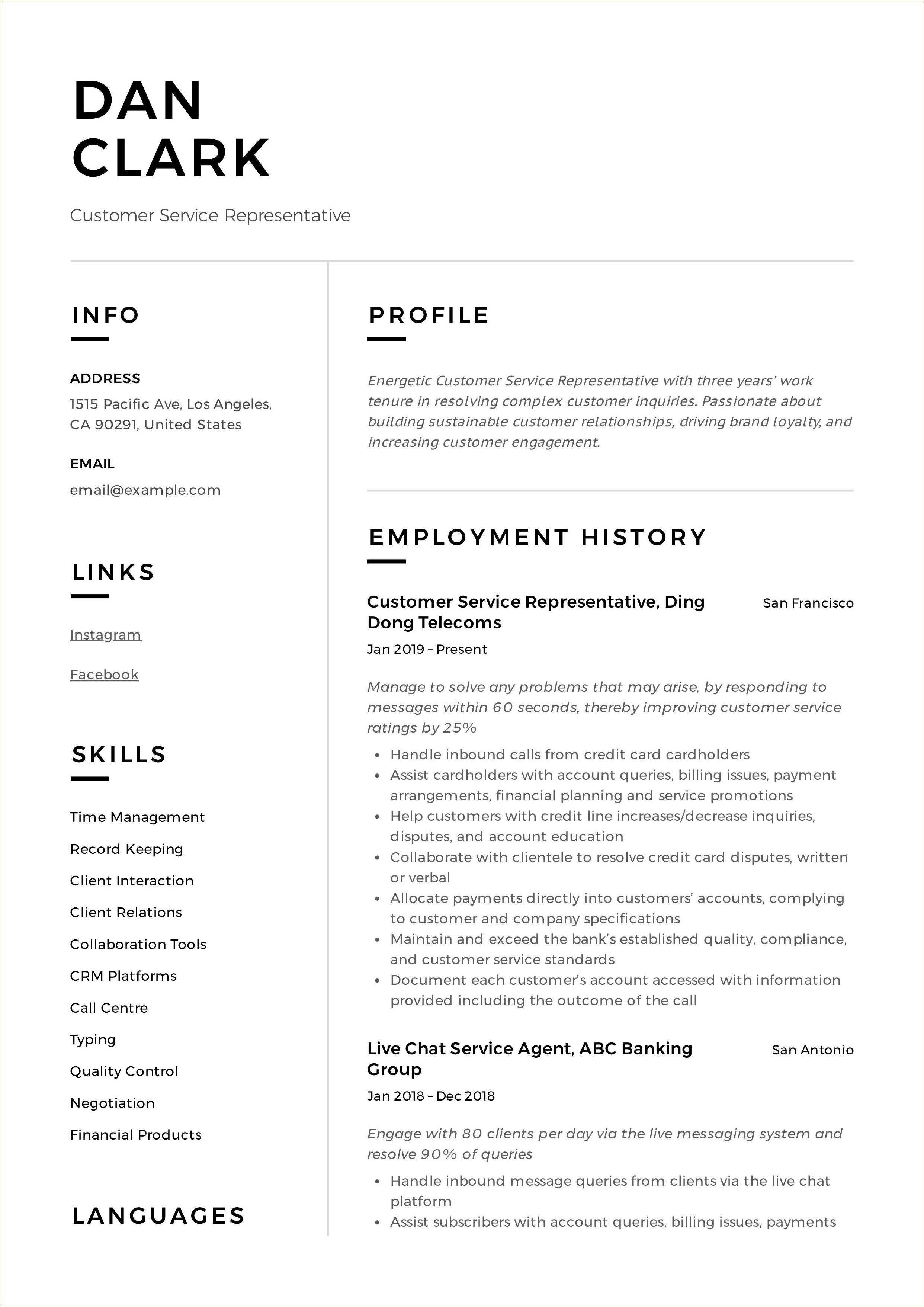 Description Of Client Service Representative Duties For Resume Resume 