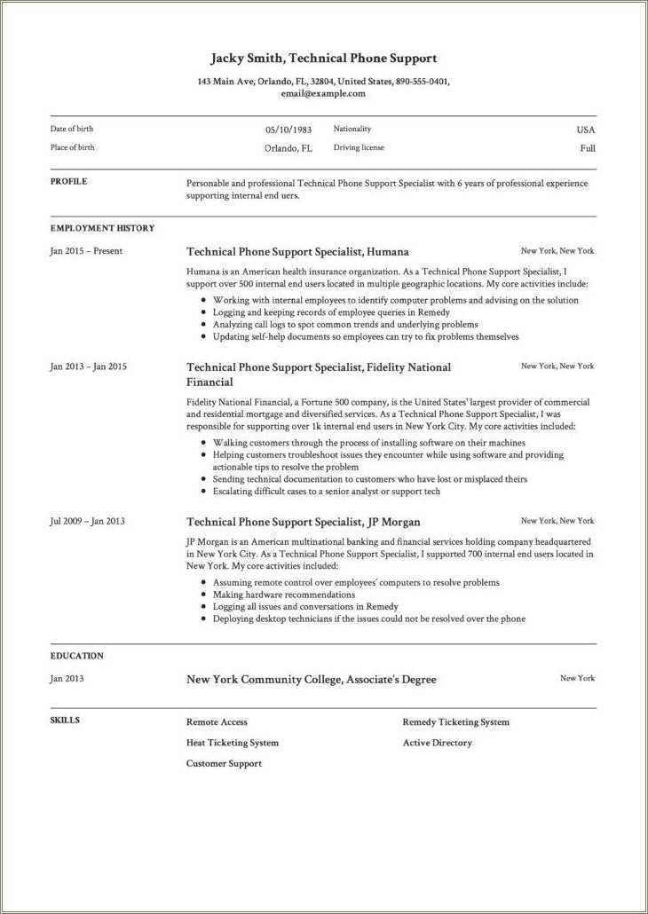 desktop support resume sample doc