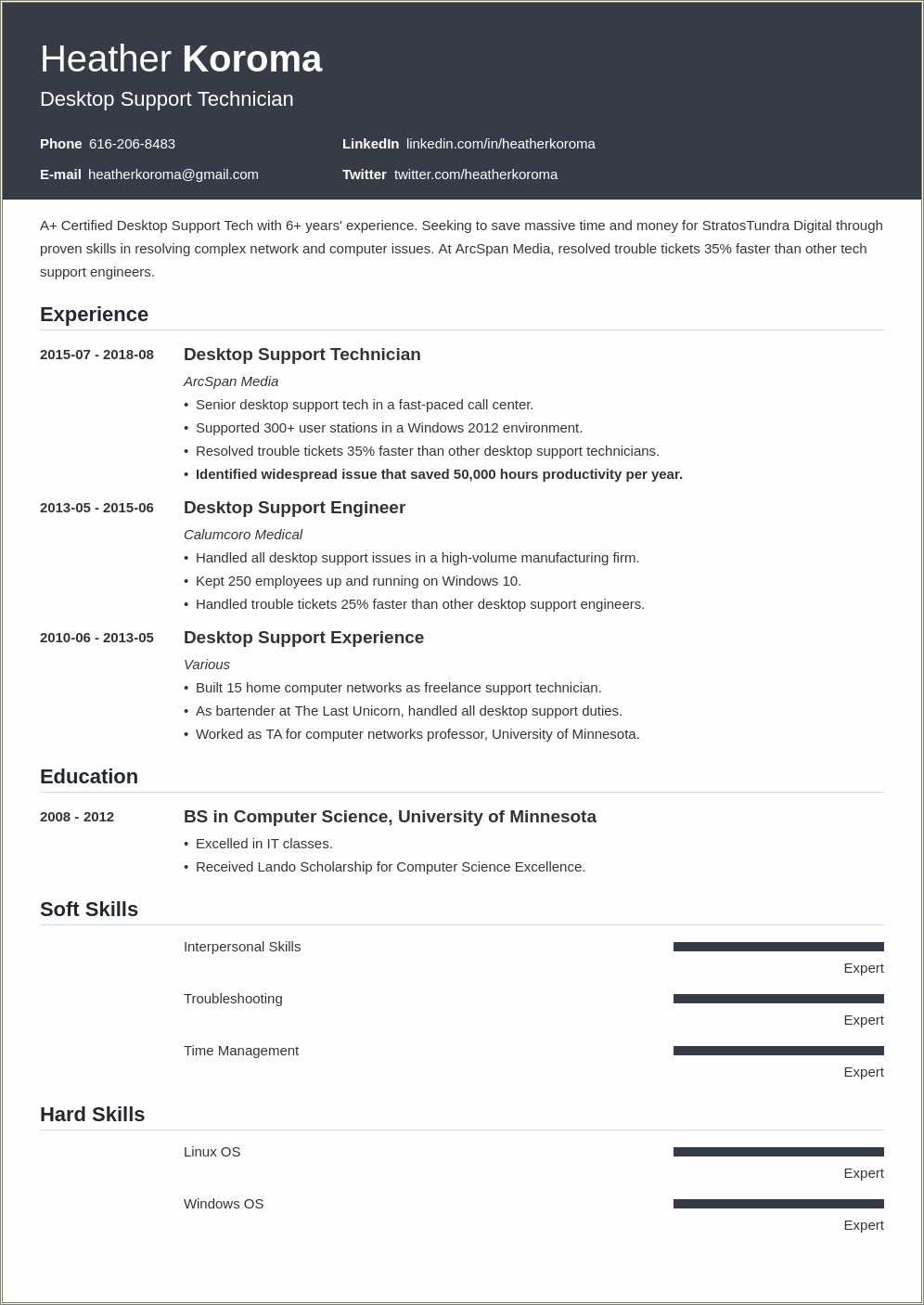Desktop Support Technician Resume Sample Resume Example Gallery