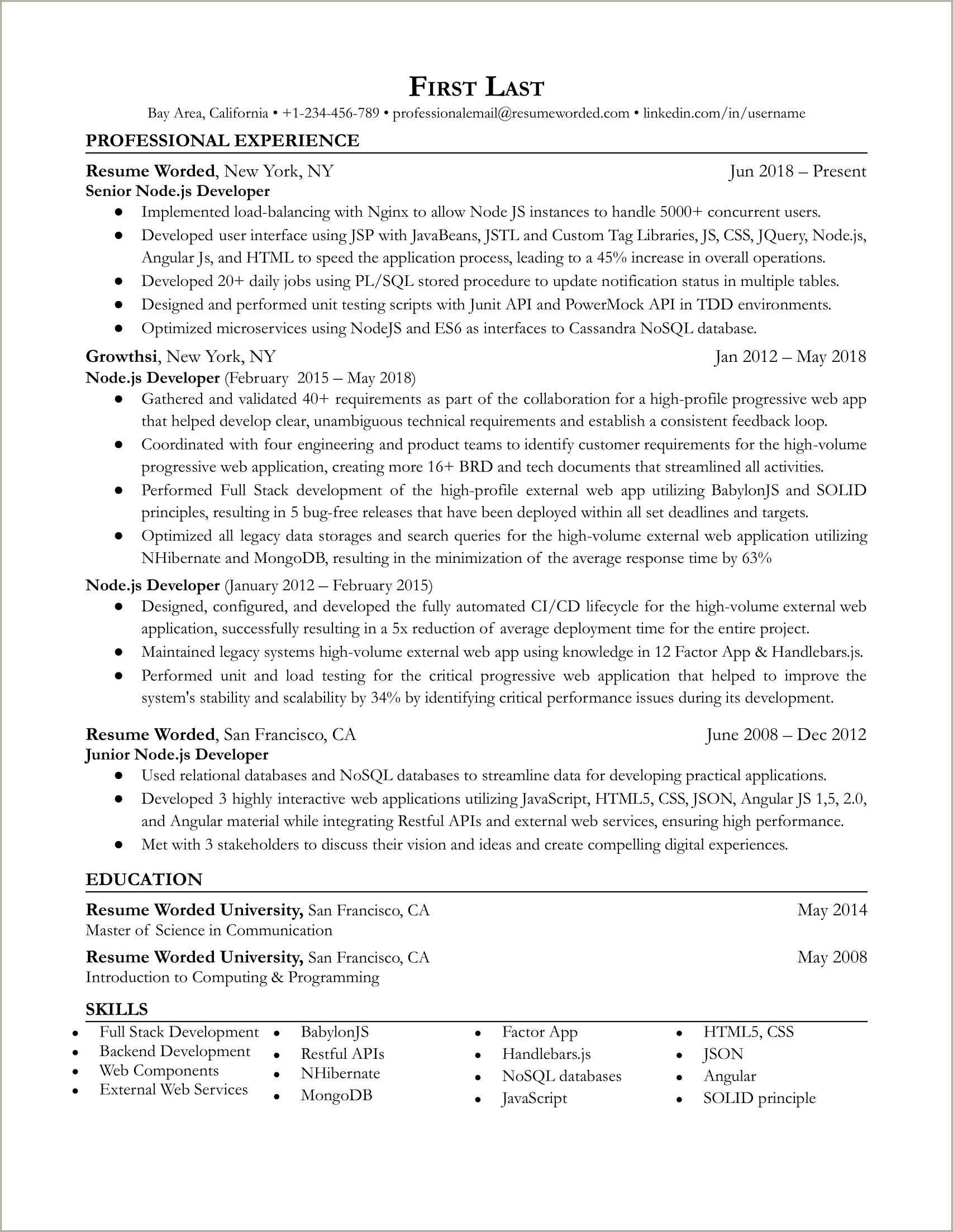Developer Resume Example Created Restful Api