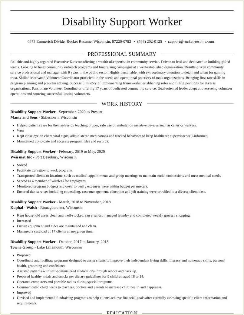 resume for autism support worker