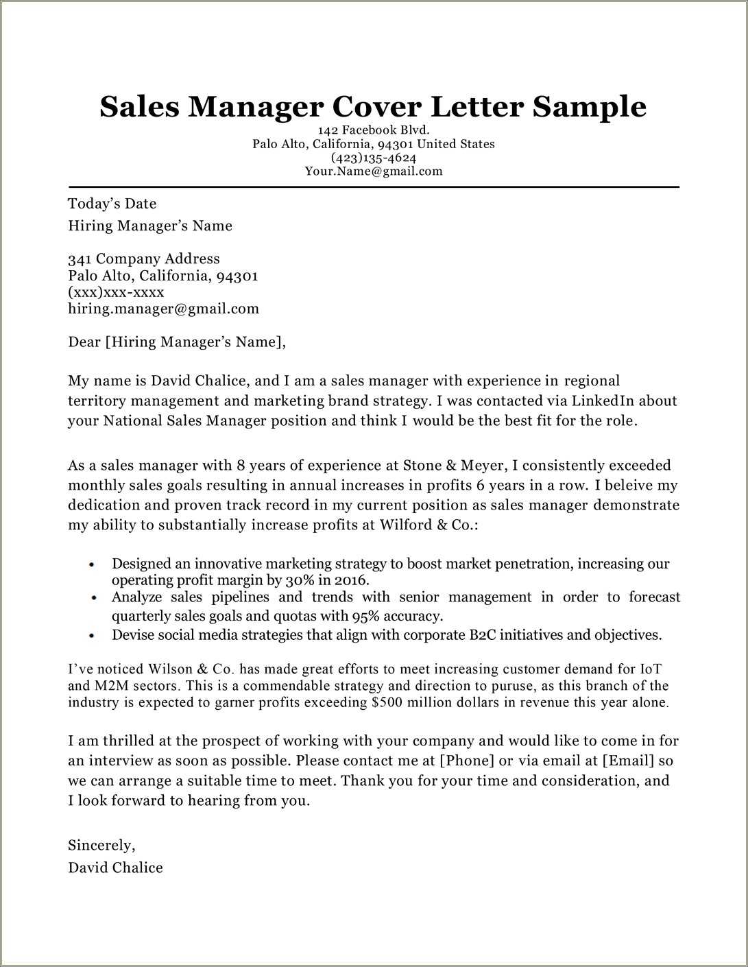 District Sales Manager Example Resume