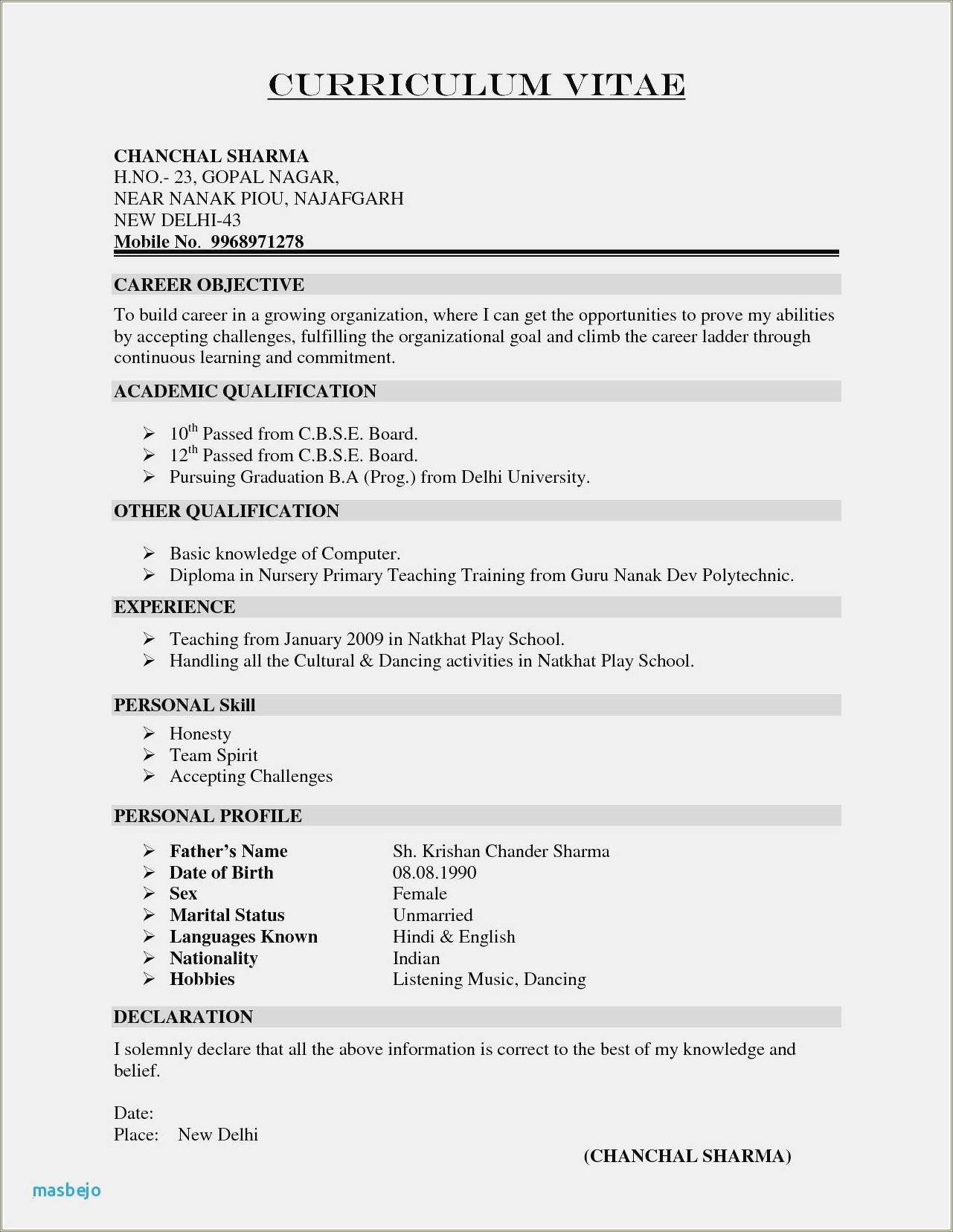 bca resume format in word download
