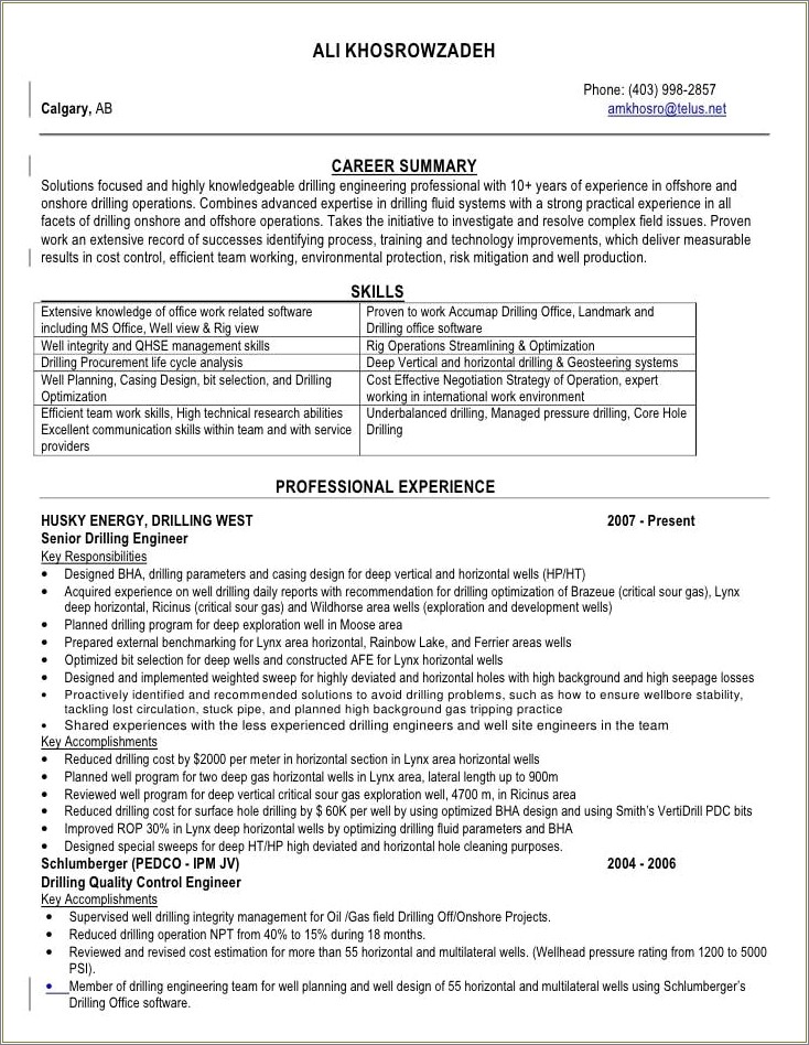Drilling Fluids Engineer Resume Sample - Resume Example Gallery