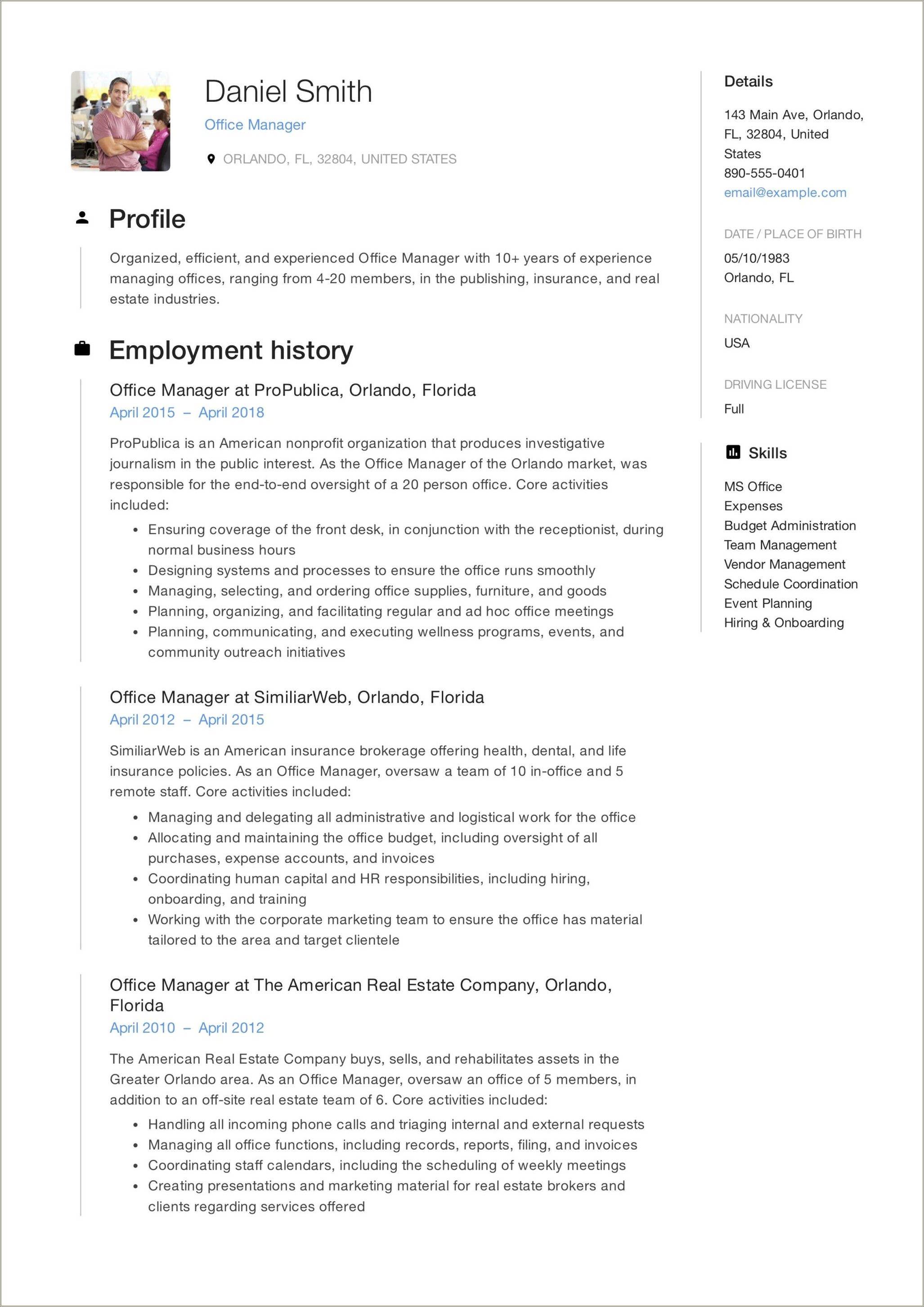 Duties To List On Resume For Office Manager Resume Example Gallery