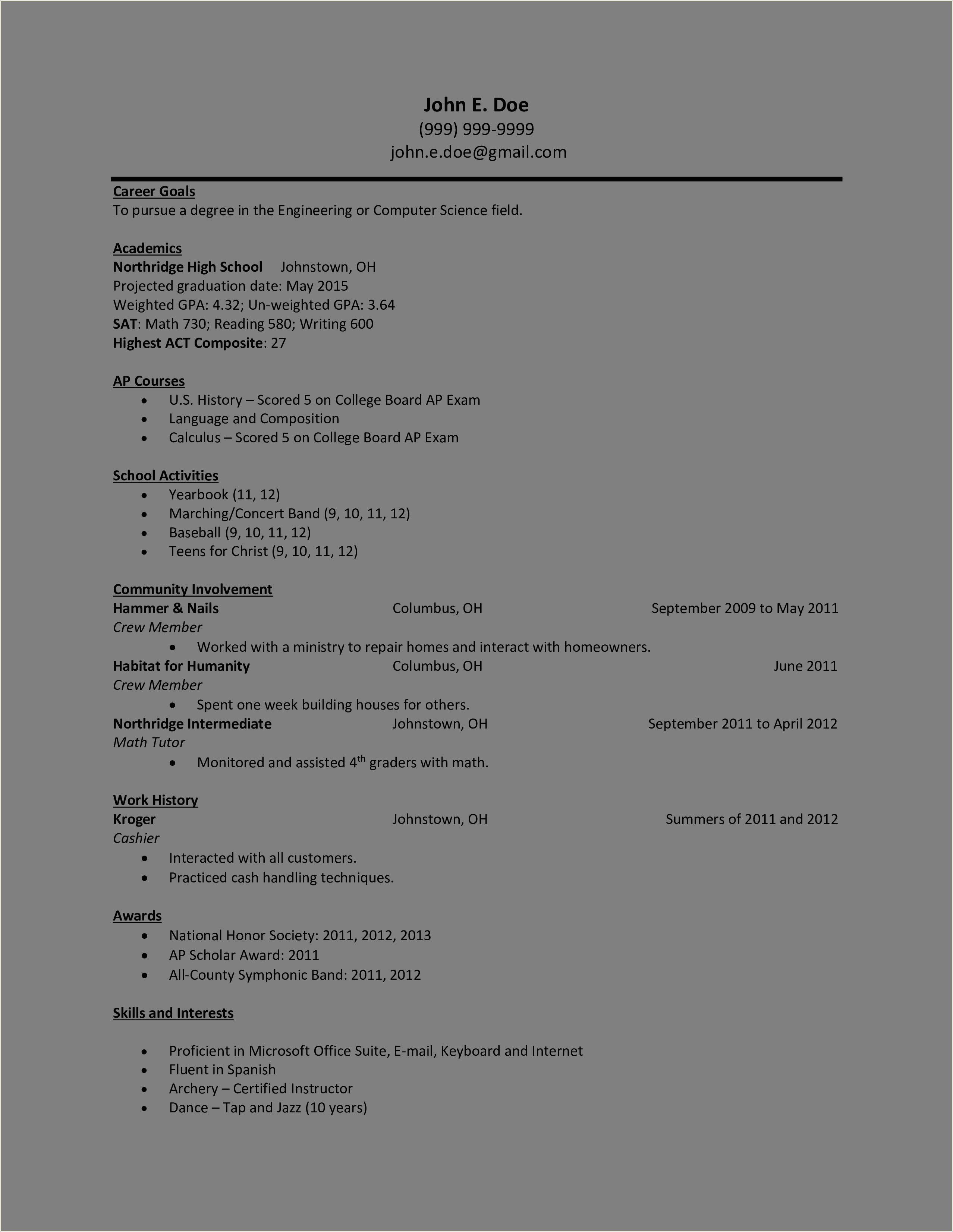 Easy Resume For High School Students