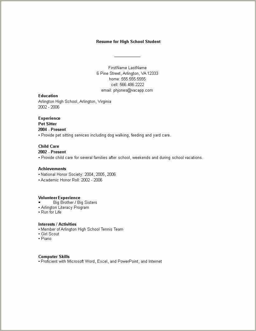 Education For A High School Student In Resume