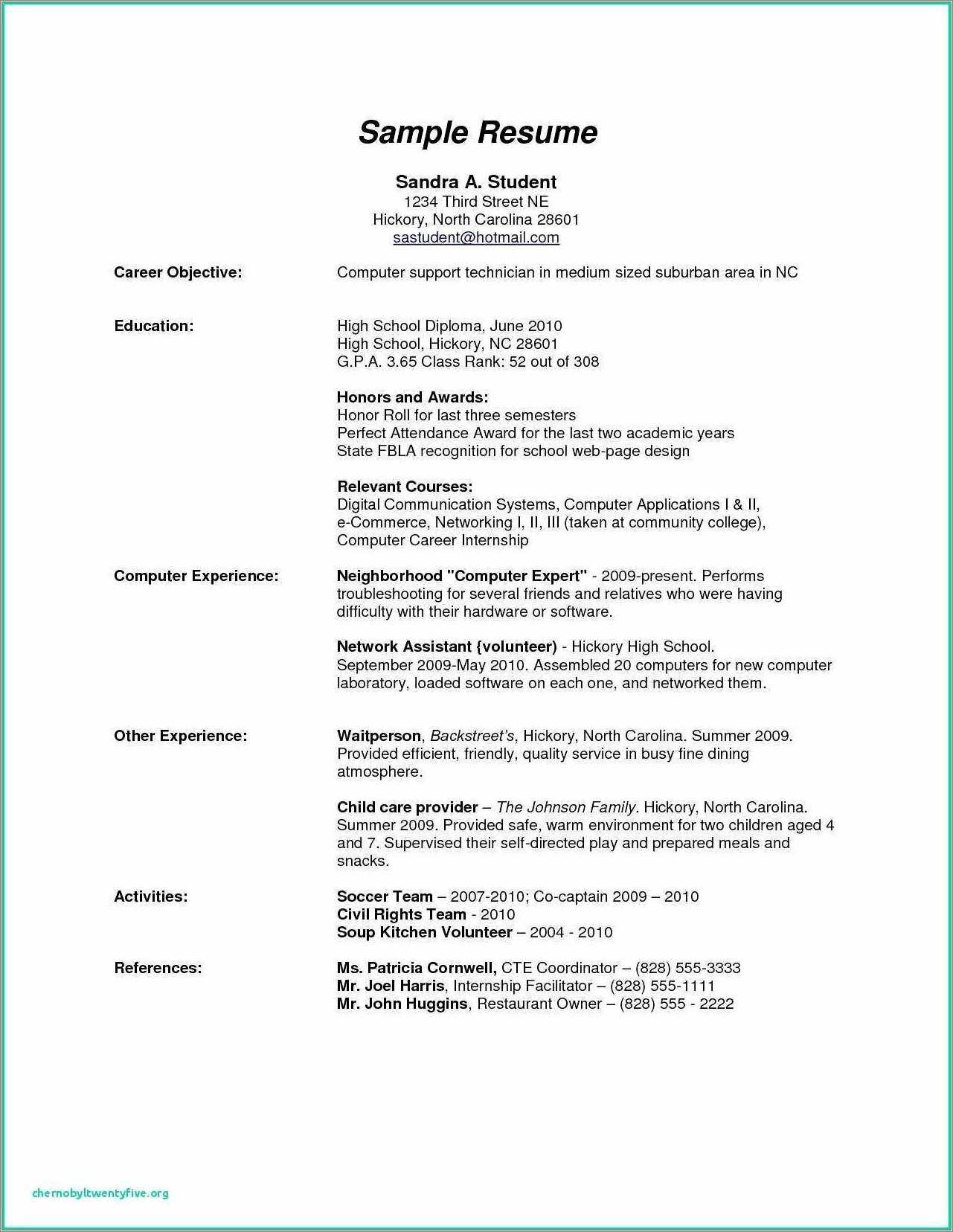 Education On Resume For High School Student